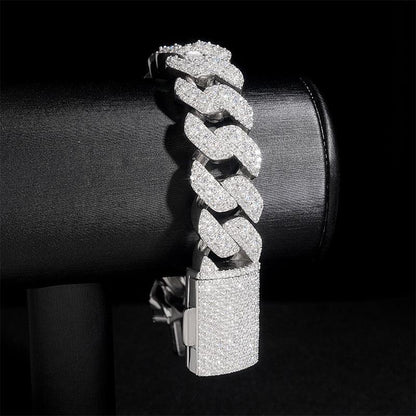 18mm Triple-Row Full-Iced Moissanite Cuban Chain in S925 Sterling Silver - CaratixJewelry