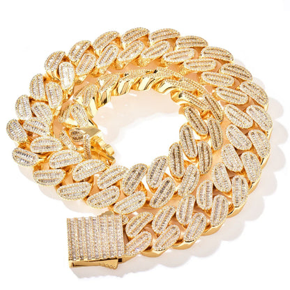 21mm Iced Out Step Cut Cuban Chain Necklace - CaratixJewelry