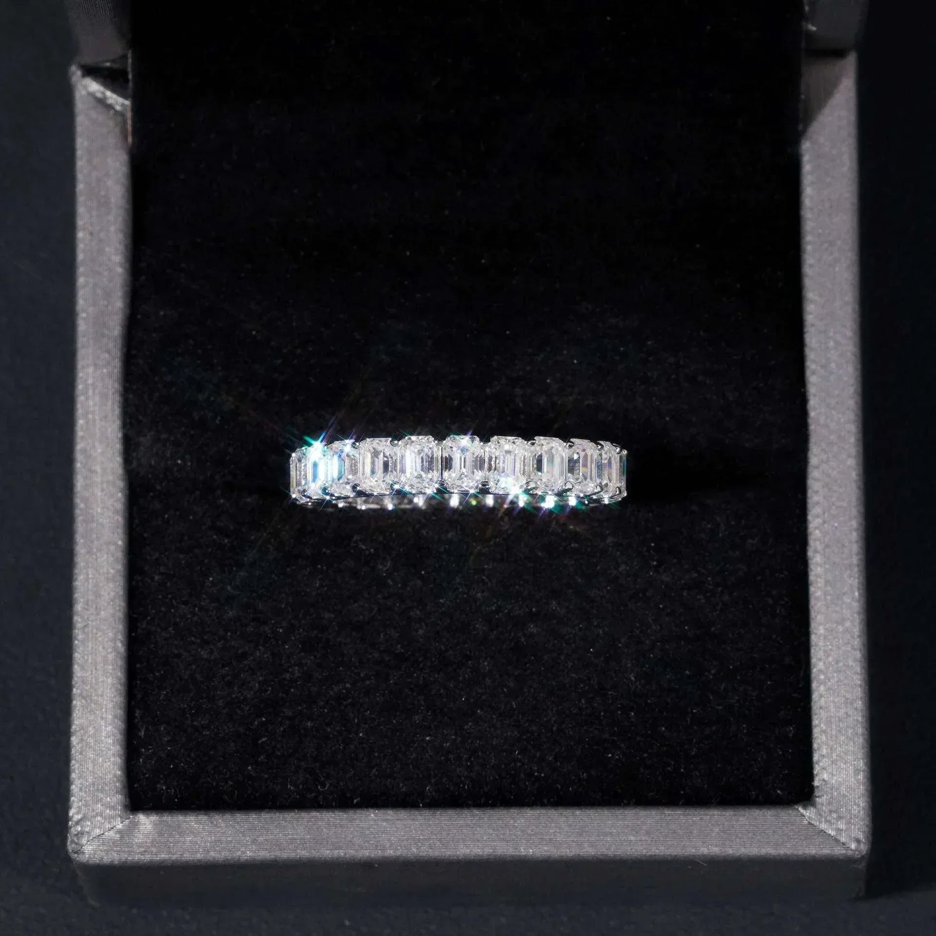 0.3ct Emerald-Cut Moissanite Ring | S925 Silver Unisex Colored Fashion Band - CaratixJewelry