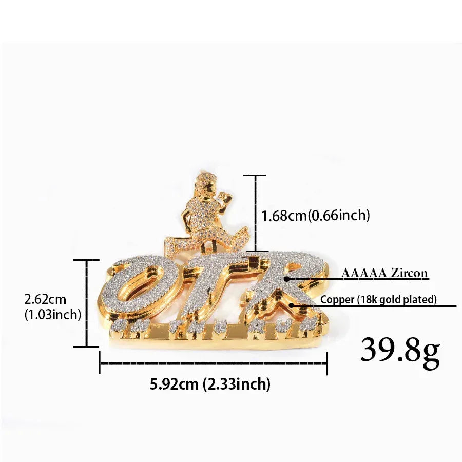 Iced Out OTR Letter Pendant Necklace – Hip Hop Street Dance CZ Jewelry for Men - CaratixJewelry