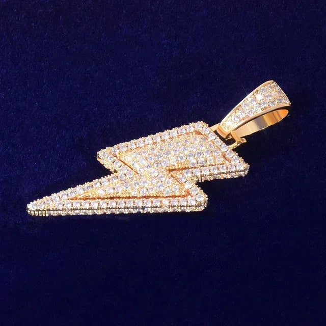 Iced Out Double Layer Lightning Bolt Pendant Flash Energy Bling | Caratix - CaratixJewelry