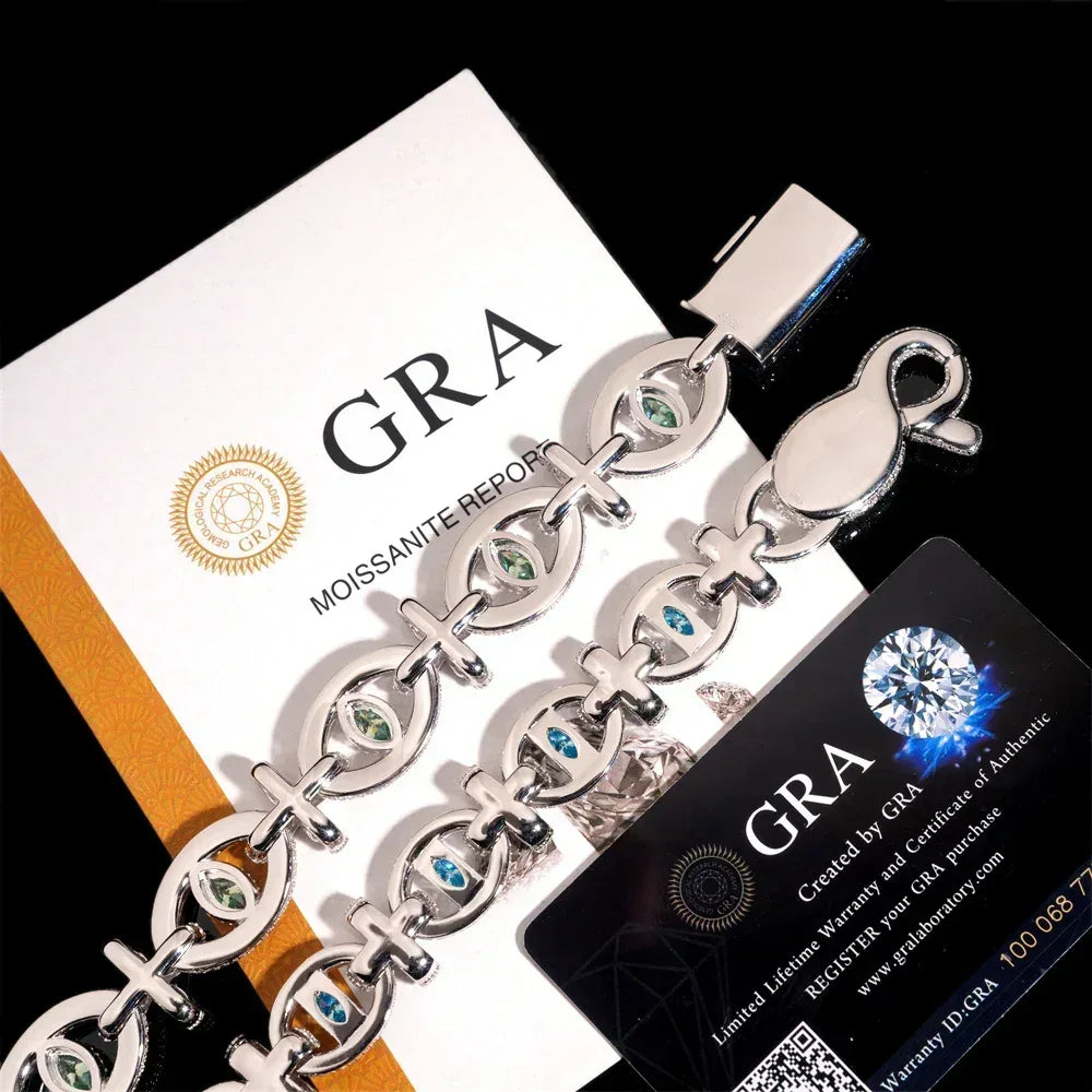 Colored Moissanite Eye & Cross Bracelet – S925 Sterling Silver Iced-Out Hip Hop Streetwear Jewelry - CaratixJewelry