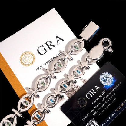Colored Moissanite Eye & Cross Bracelet – S925 Sterling Silver Iced-Out Hip Hop Streetwear Jewelry - CaratixJewelry