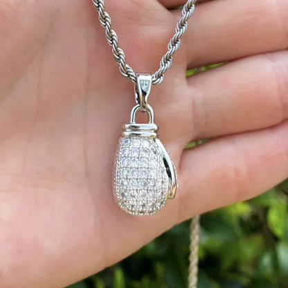 Iced Out Power Fist Pendant | Men's Real Copper CZ Strength Necklace - CaratixJewelry