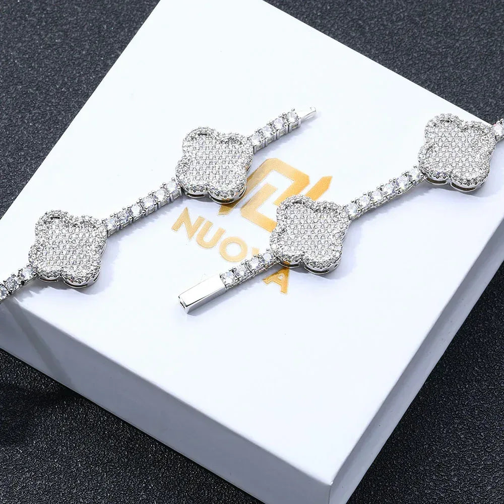 Four-Leaf Clover Moissanite Tennis Chain – S925 Sterling Silver Iced-Out Hip Hop Men’s Luxury Streetwear Necklace - CaratixJewelry