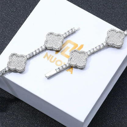 Four-Leaf Clover Moissanite Tennis Chain – S925 Sterling Silver Iced-Out Hip Hop Men’s Luxury Streetwear Necklace - CaratixJewelry
