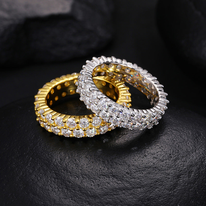 VVS Moissanite 3-Stone Ring 925 Silver Double Row | Caratix