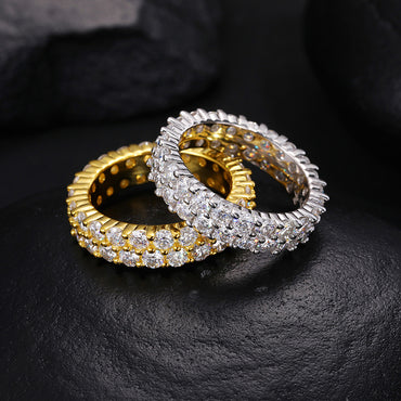 VVS Moissanite 3-Stone Ring 925 Silver Double Row | Caratix
