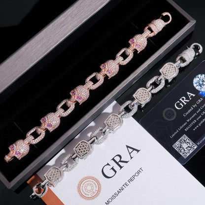 Moissanite Skull Cuban Link Bracelet | S925 Silver Men’s Iced Out Hip Hop Jewelry - CaratixJewelry