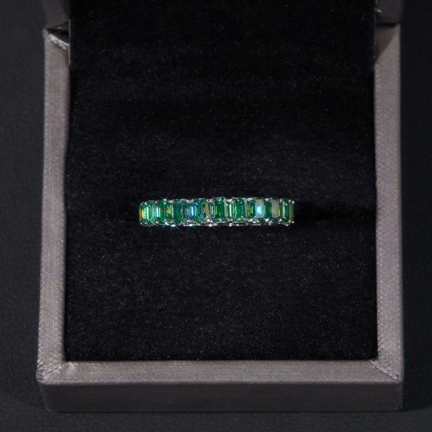 0.3ct Emerald-Cut Moissanite Ring | S925 Silver Unisex Colored Fashion Band - CaratixJewelry