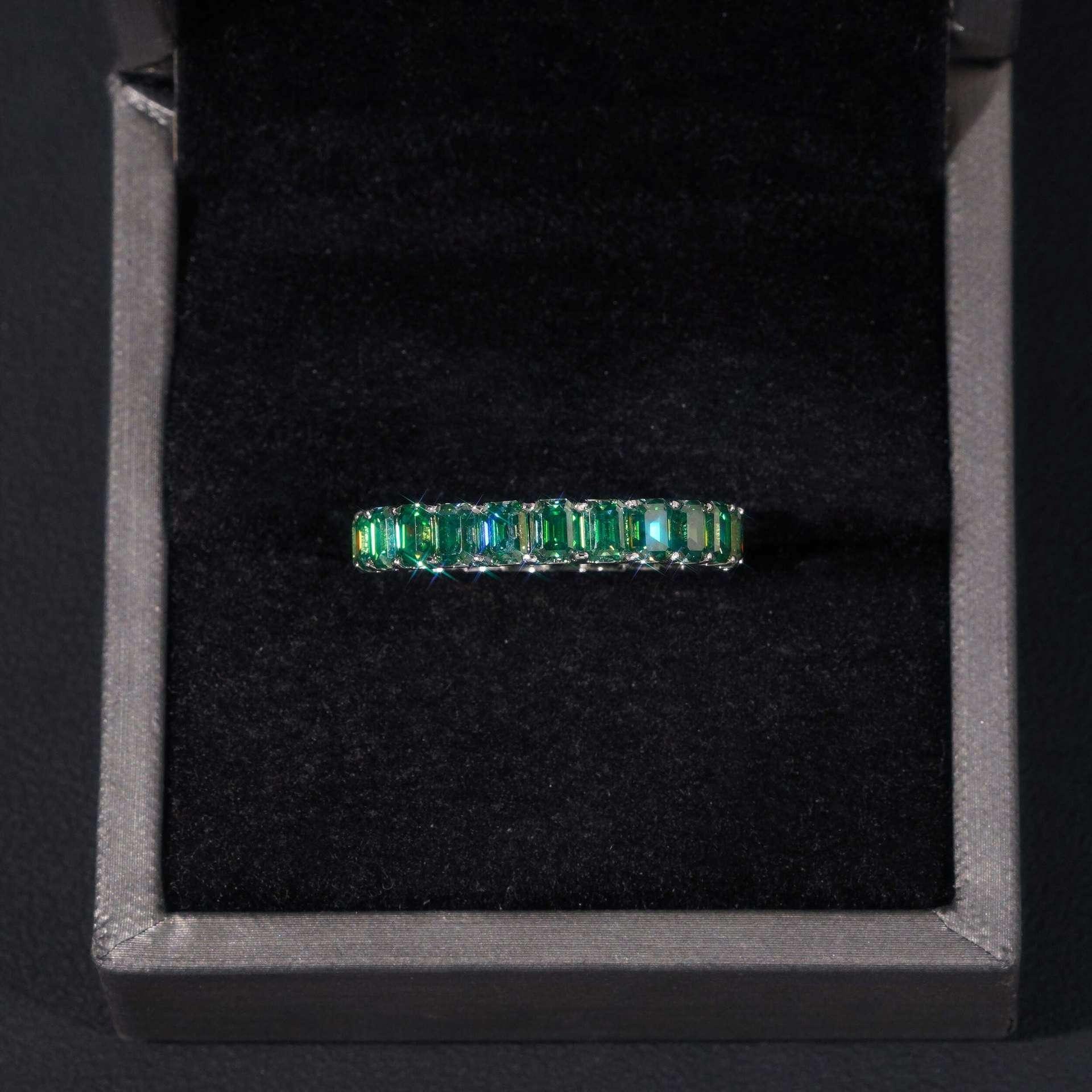 0.3ct Emerald-Cut Moissanite Ring | S925 Silver Unisex Colored Fashion Band - CaratixJewelry
