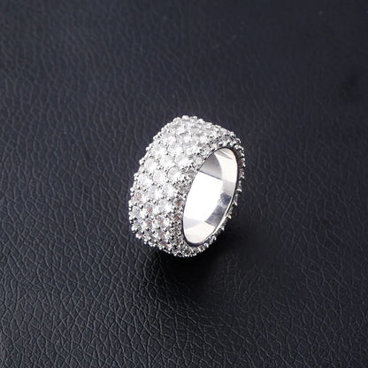 Five-Row Iced Out Ring | S925 Sterling Silver Men's Band | Caratix