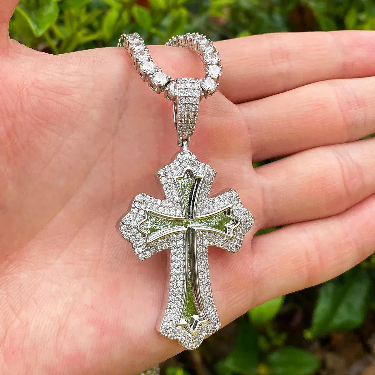 Iced Out Classic Cross Pendant | Men's Heavyweight Real Copper CZ Necklace - CaratixJewelry