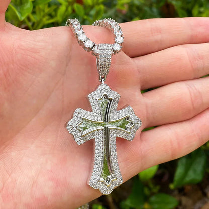 Iced Out Classic Cross Pendant | Men's Heavyweight Real Copper CZ Necklace - CaratixJewelry