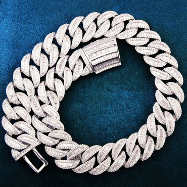 20mm Half Curved Step Cut Cuban Chain with Copper & Zircon - CaratixJewelry