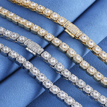 Custom 5mm S925 Silver Baguette Necklace | Flip-Clasp Hip Hop Bling for Women | Caratix - CaratixJewelry