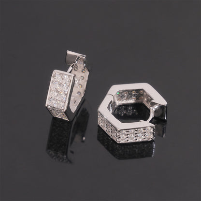 S925 Sterling Silver Moissanite Hoop Earrings | Full Pave Diamond Hoops | Caratix