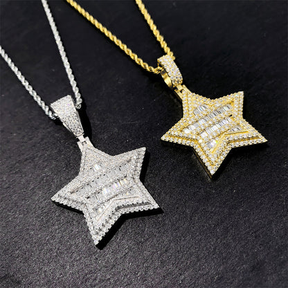 Iced Out Star Pendant | Men's Gold Plated Hip Hop Star Charm | Caratix
