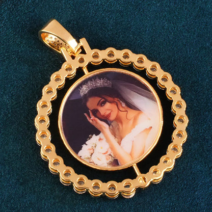 Spinning Photo Pendant Necklace | Iced Out CZ Custom Picture Hip Hop Jewelry - CaratixJewelry