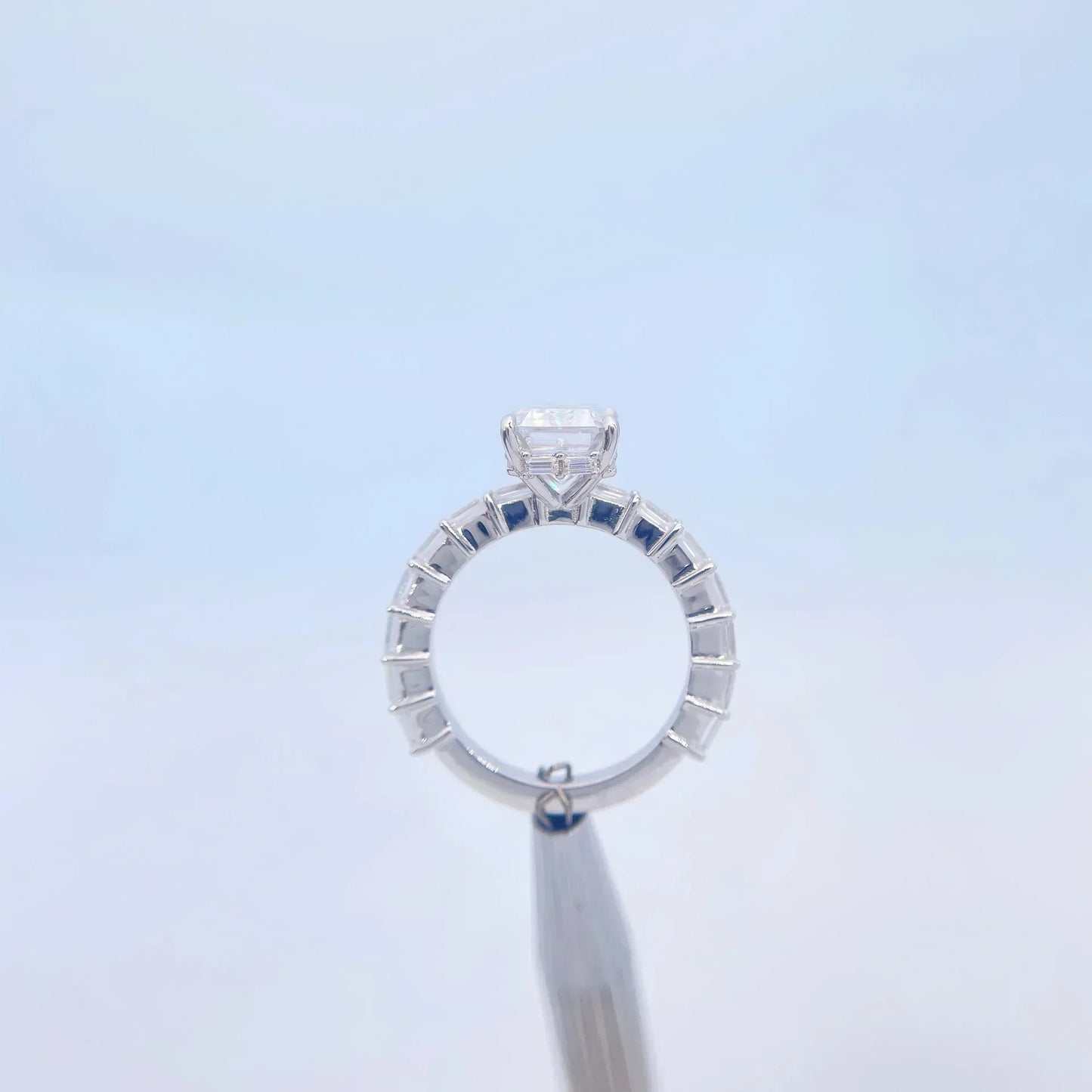 Unique Emerald-Cut Moissanite Ring | Platinum-Plated S925 Silver Women’s Trendy Jewelry - CaratixJewelry