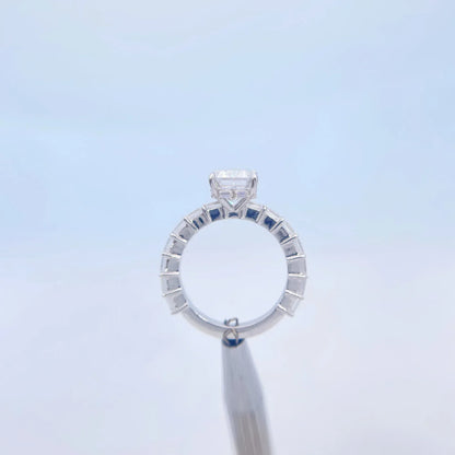 Unique Emerald-Cut Moissanite Ring | Platinum-Plated S925 Silver Women’s Trendy Jewelry - CaratixJewelry