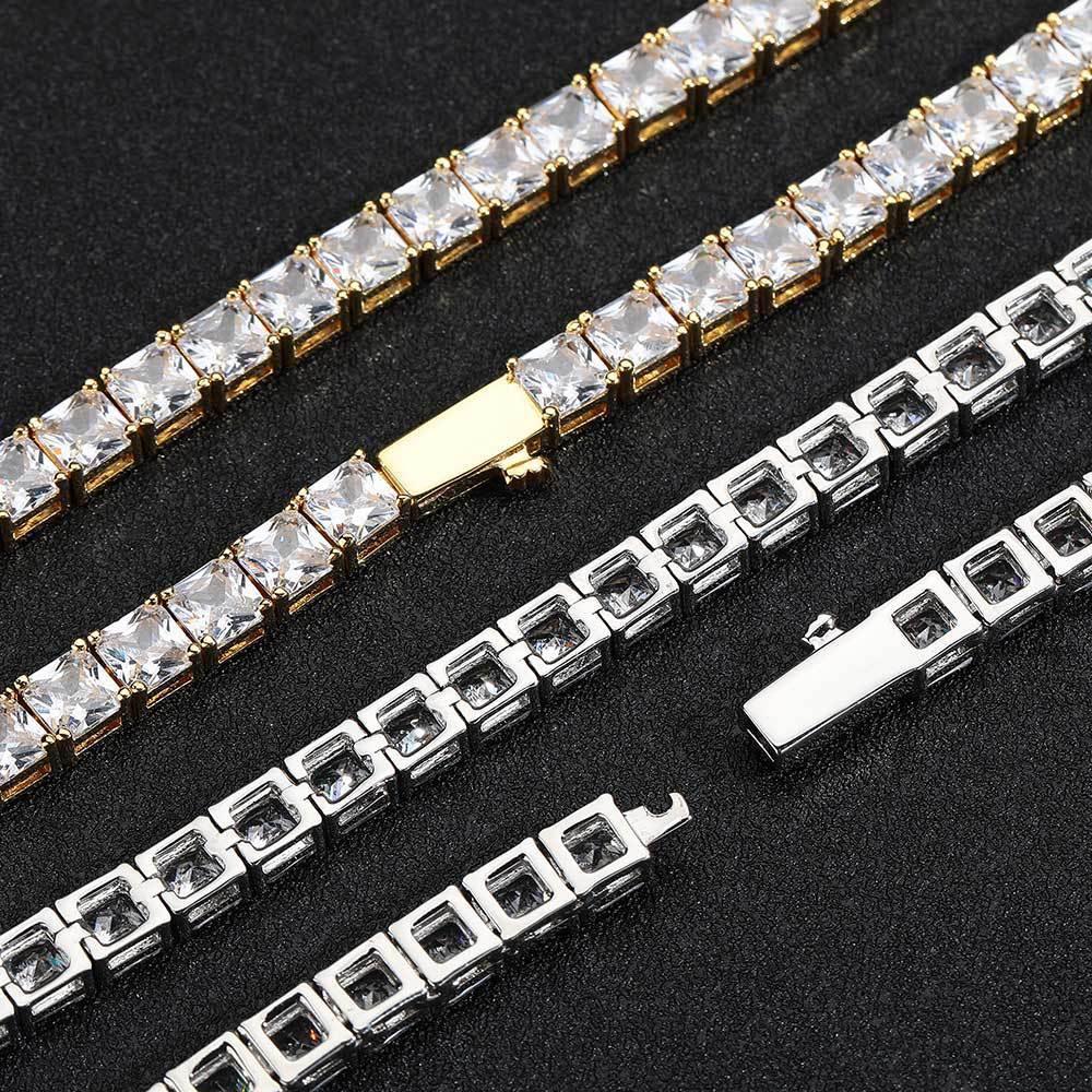 Custom 5.5mm Square Tennis Necklace | Princess Cut Gold Chain for Rapper | Caratix - CaratixJewelry