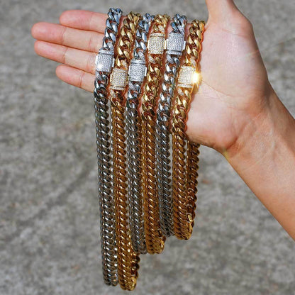 Custom Stainless Steel Cuban Chain Necklace with Zircon Stones & Spring Clasp for Men | Caratix Jewelry - CaratixJewelry