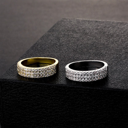 Triple Row Iced Out Ring | 3-Row Micro-Pave Zirconia Band | Caratix