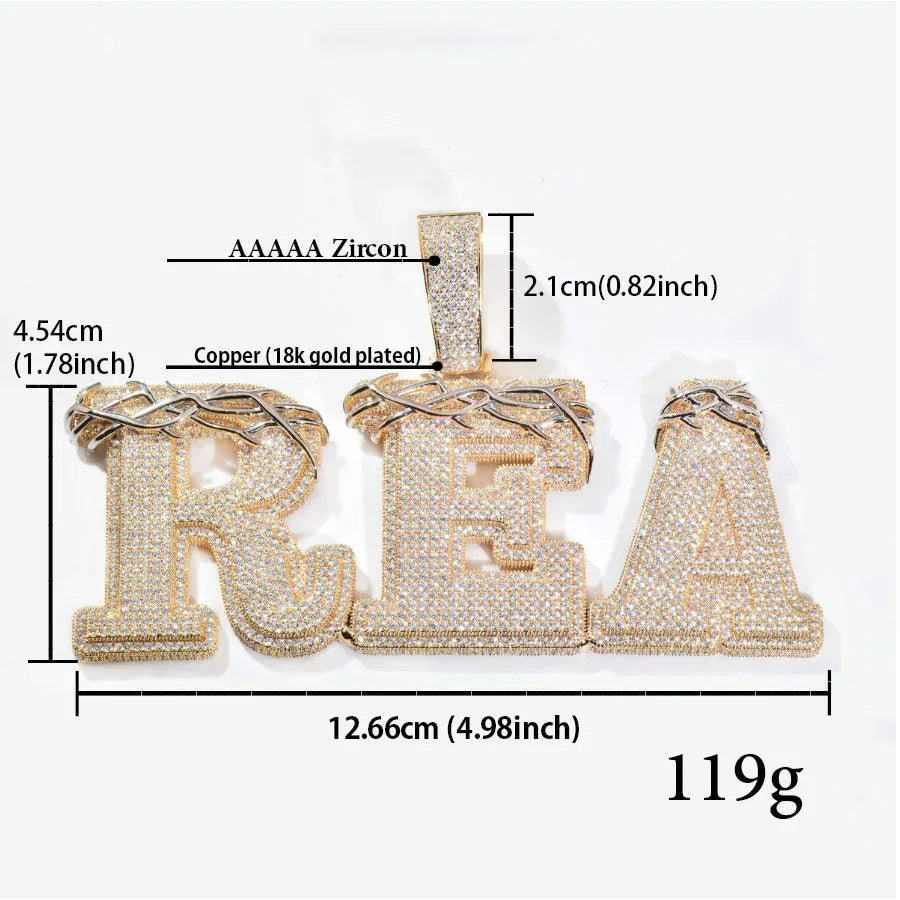 Crown Thorn Letter Pendant | Iced Out Hip Hop Custom Initial Men’s Necklace - CaratixJewelry