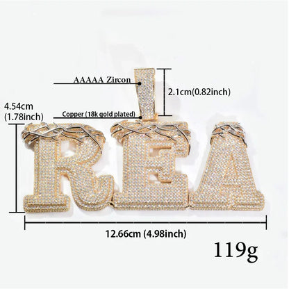 Crown Thorn Letter Pendant | Iced Out Hip Hop Custom Initial Men’s Necklace - CaratixJewelry