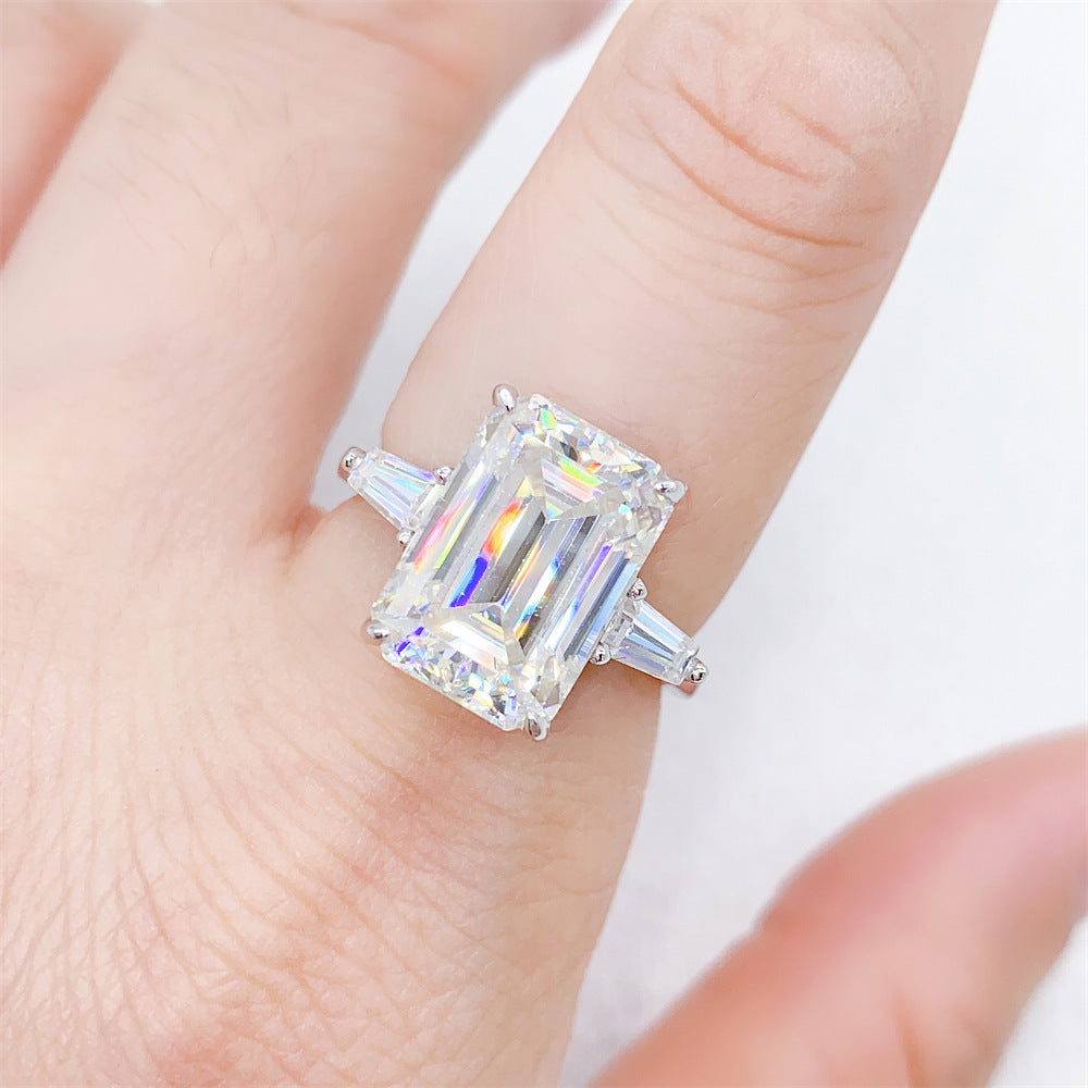 Massive 8 Carat Emerald Cut Moissanite Ring S925 Silver | 10x14mm D VVS1 | Caratix