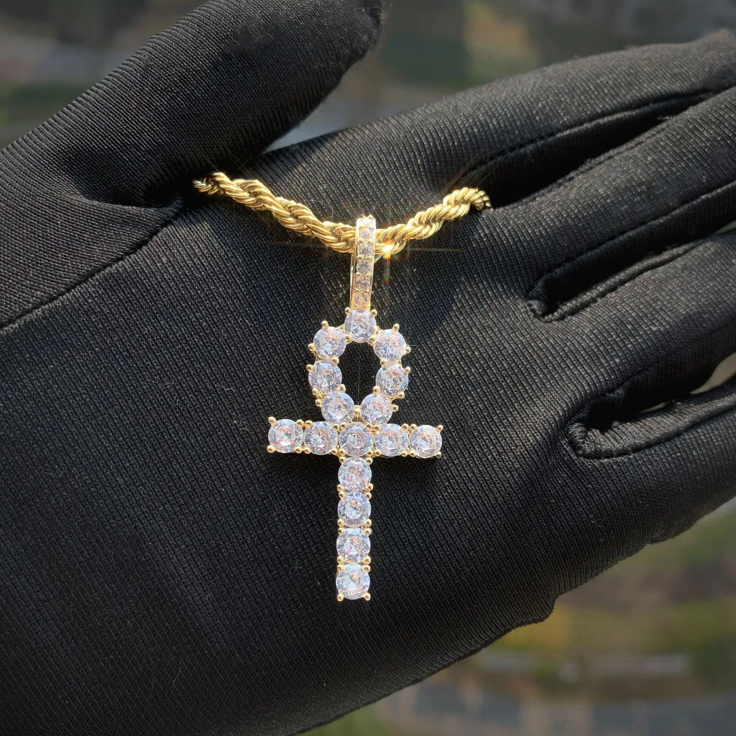 CZ Ankh Cross Pendant Necklace | Men’s Streetwear Jewelry - CaratixJewelry