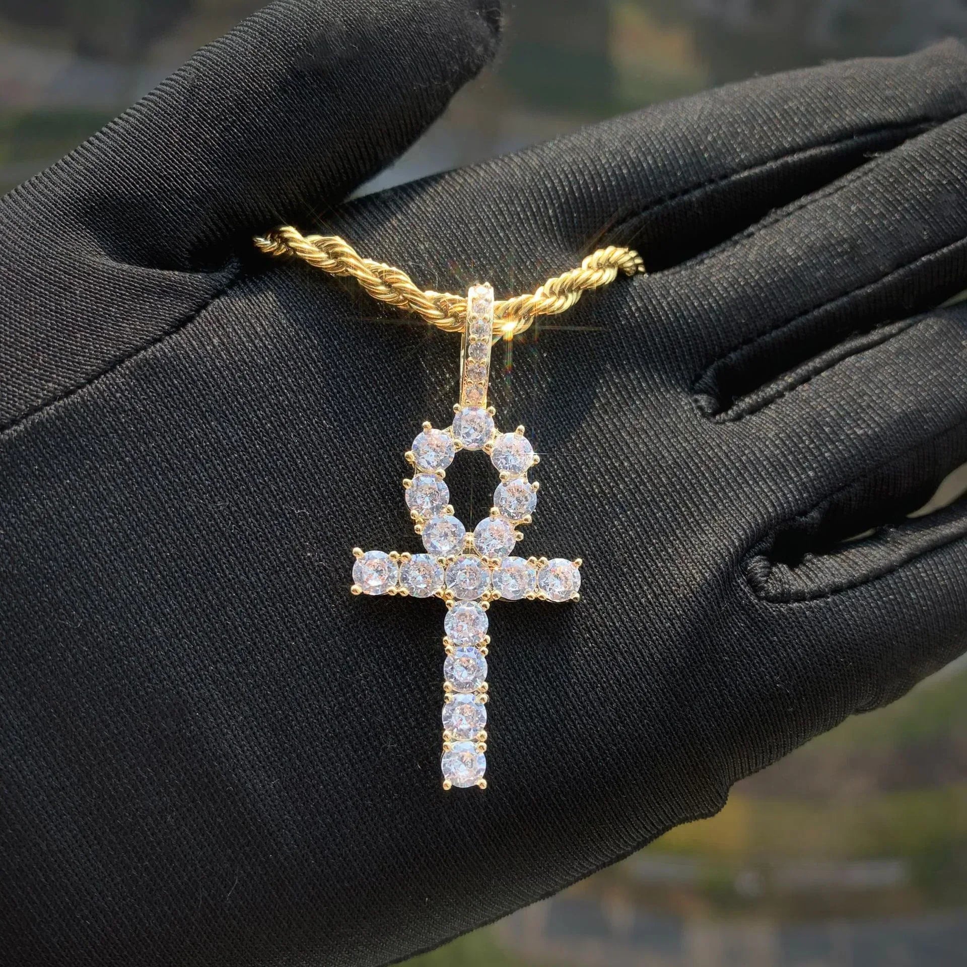 CZ Ankh Cross Pendant Necklace | Men’s Streetwear Jewelry - CaratixJewelry