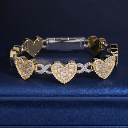 14mm S925 Sterling Silver Heart Moissanite Cuban Link Chain | Iced Out Heart Chain | Caratix