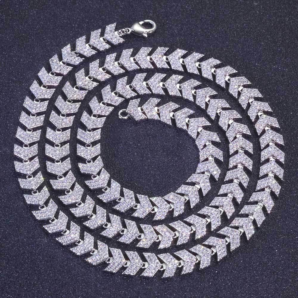 Custom Iced Out Fishbone Link Necklace | Minimalist Hip Hop Jewelry for Men | Caratix - CaratixJewelry
