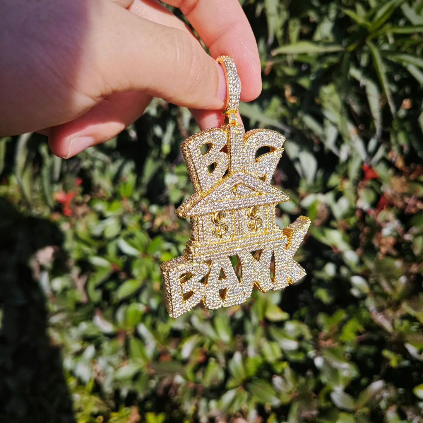 Iced Out Big Bank Pendant Necklace – Hip Hop Money CZ Jewelry for Trendy Street Style - CaratixJewelry