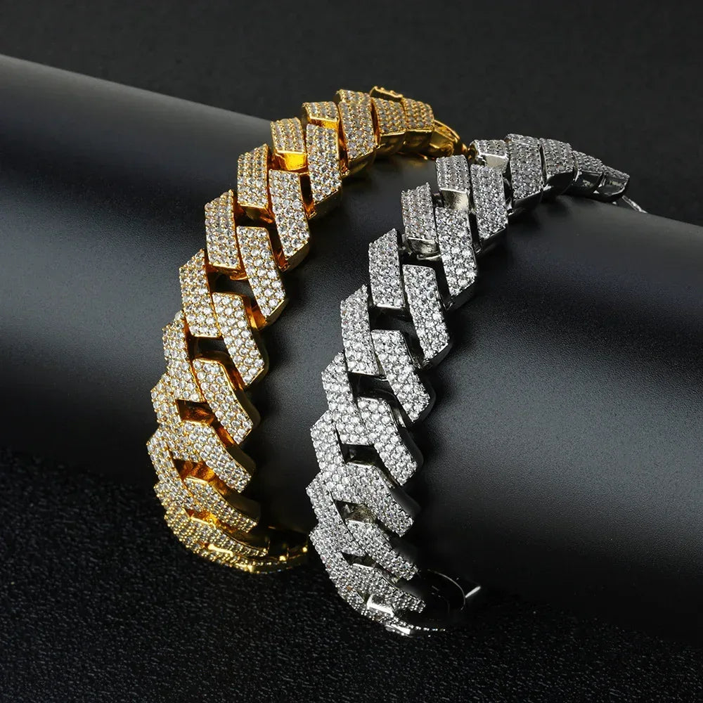 16mm Triple Row Iced-Out Cuban Link Bracelet - CaratixJewelry