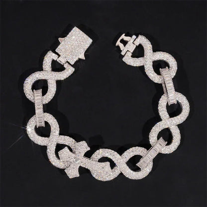 17mm Moissanite Cross Cuban Link Bracelet with Figure-8 Clasp – S925 Sterling Silver Iced-Out Hip Hop Streetwear Jewelry - CaratixJewelry