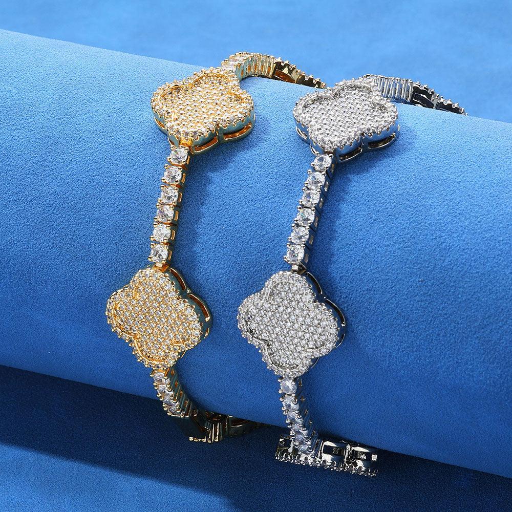 Custom S925 Silver Clover Tennis Bracelet | Elegant Women's Iced Out Jewelry | Caratix - CaratixJewelry