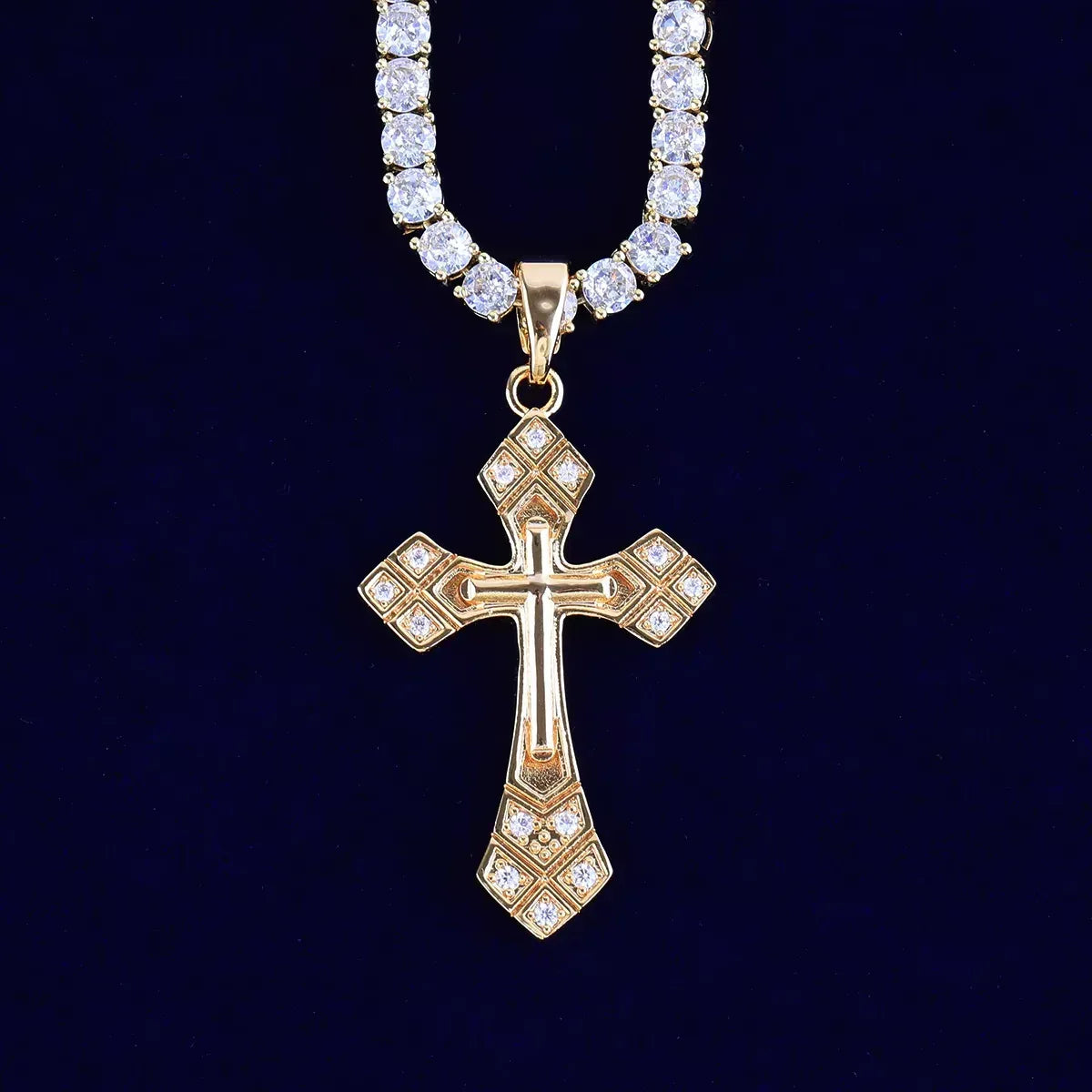Iced Out Arrowhead Cross Pendant | Women's Sharp Pointed Necklace | Edgy Geometric Faith Jewelry | Premium Copper CZ Warrior Charm | Caratix - CaratixJewelry