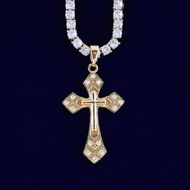 Iced Out Arrowhead Cross Pendant | Women's Sharp Pointed Necklace | Edgy Geometric Faith Jewelry | Premium Copper CZ Warrior Charm | Caratix - CaratixJewelry