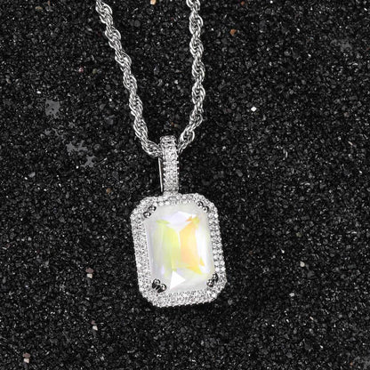 Mocha Fluorescent Square Pendant with Solid Zircon and Colorful Gemstones for Men and Women | Caratix Jewelry - CaratixJewelry