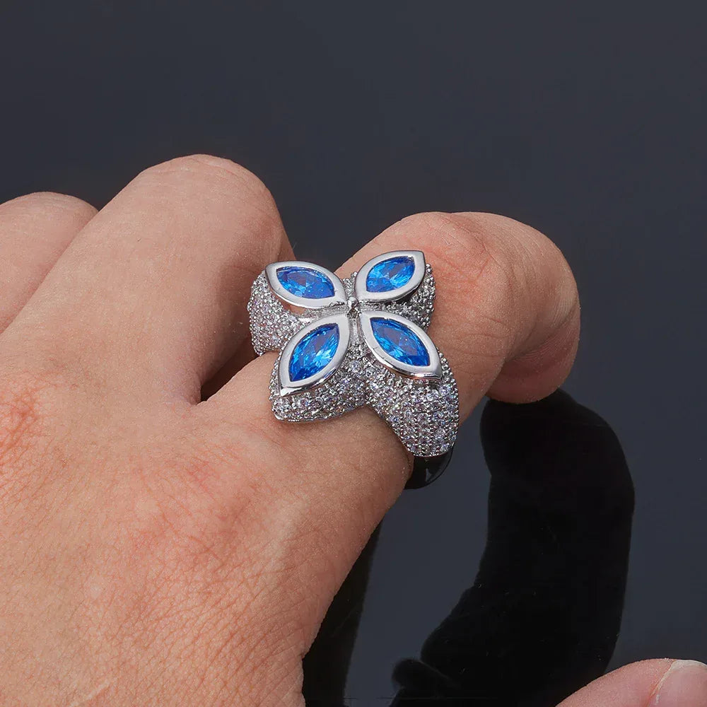 Men's Full Zircon Multi-Color Clover Ring | Iced Out Gemstone Statement Band | Premium Hip Hop Jewelry | Caratix - CaratixJewelry