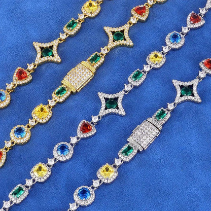 Geometric Colored Gemstone Zircon Necklace Hip Hop Jewelry for Men & Women | Caratix Jewelry - CaratixJewelry
