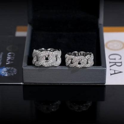 D-Color VVS Moissanite Cuban Link Ring | Unisex Full Iced Out Fashion Jewelry - CaratixJewelry