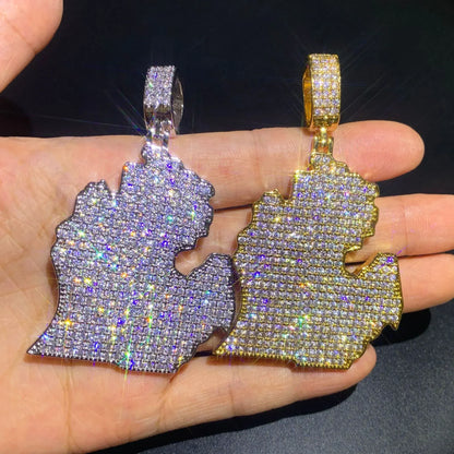 Iced Out North America Map Pendant Necklace – Hip Hop CZ Copper Jewelry - CaratixJewelry