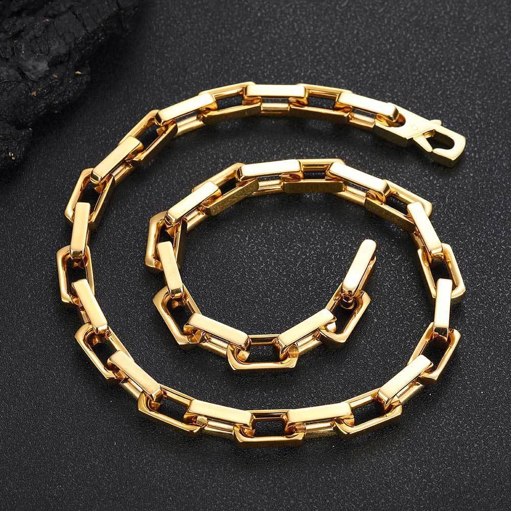 9mm Stainless Steel Bamboo Link Chain Necklace with Square Clasp for Men | Caratix Jewelry - CaratixJewelry