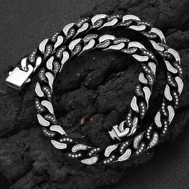 12mm Iced Out Stainless Steel Cuban Chain Zircon Necklace for Men | Caratix Jewelry - CaratixJewelry