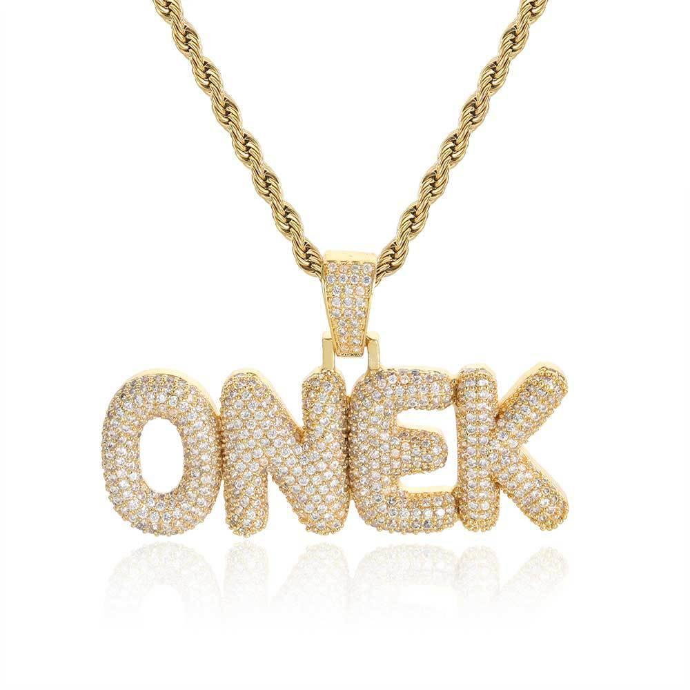 Custom Bubble Letter Pendant Necklace with Zircon Stones for Men and Women | Caratix Jewelry - CaratixJewelry