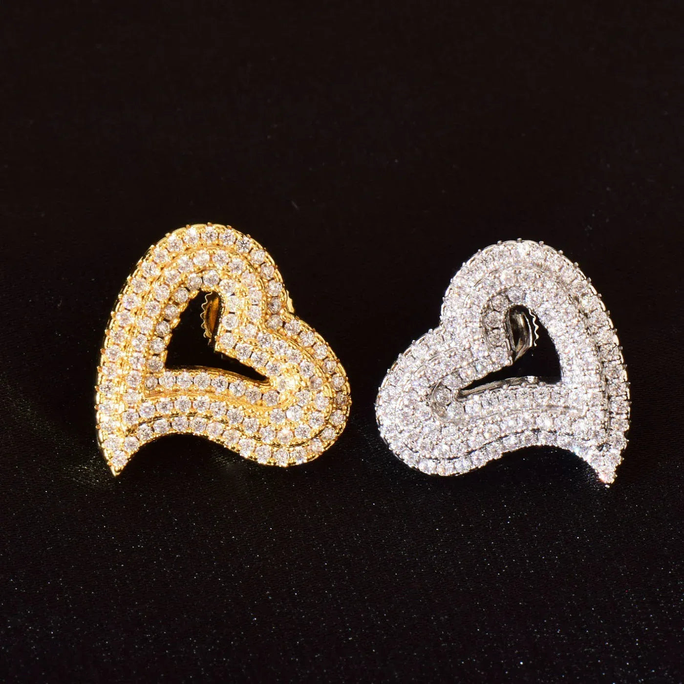 Iced Out Hollow Heart Zircon Stud Earrings | Retro Luxury Hip Hop Jewelry | Caratix Jewelry - CaratixJewelry